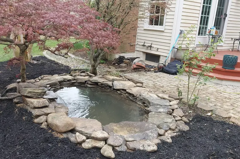 Small koi pond with pressure filter in Germantown, MD