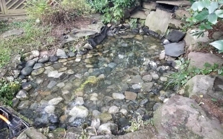 Pond with natural rocks and clear water.