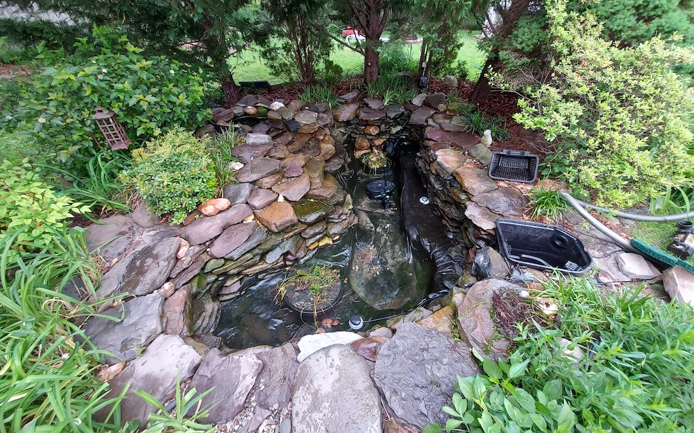 Pond built with pa field stone.